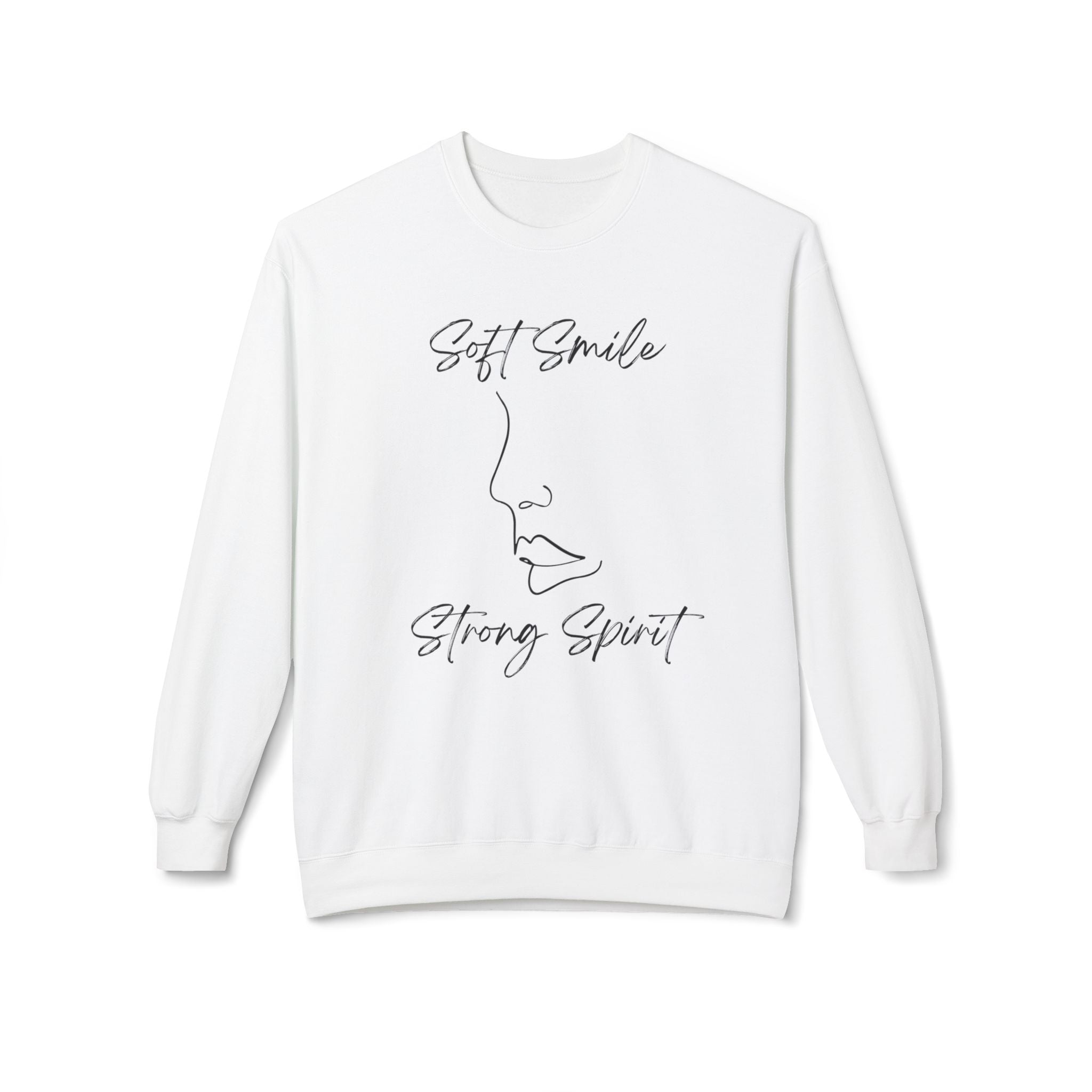 Crewneck Sweatshirt — "Soft Smile, Strong Spirit" Minimal Line Art