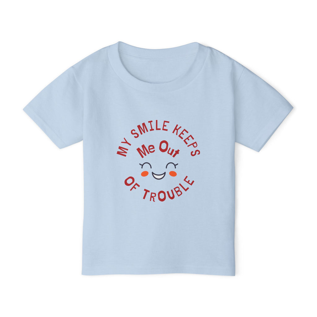 Toddler T‑Shirt — “My Smile Keeps Me Out of Trouble” Cute Smiley Kids Tee