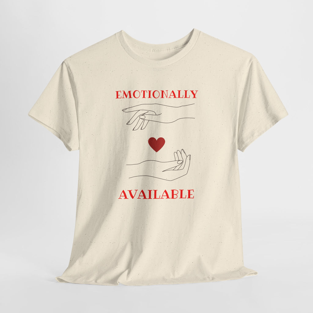 T-Shirt — "Emotionally Available" Minimal Heart Line Art Tee