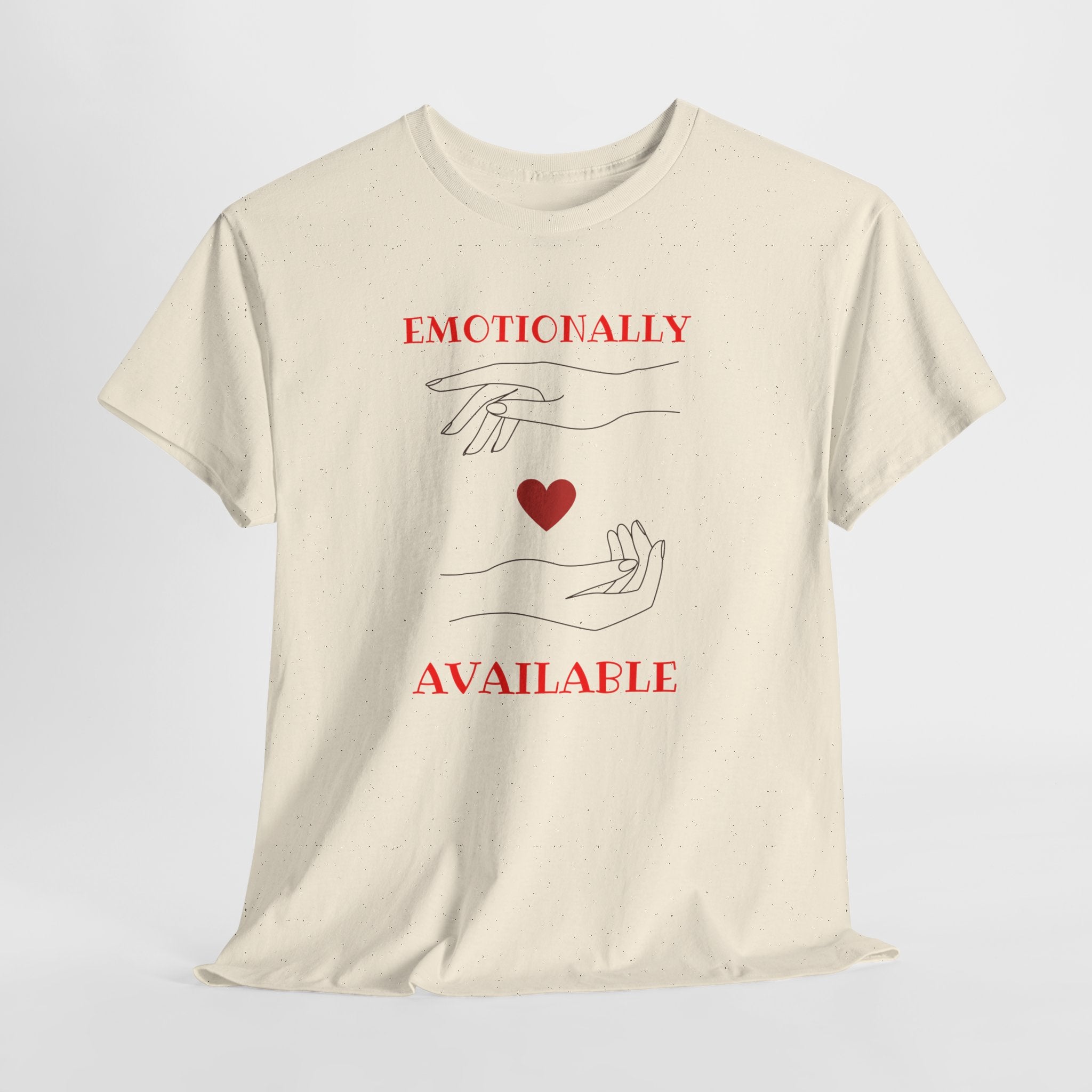 T-Shirt — "Emotionally Available" Minimal Heart Line Art Tee