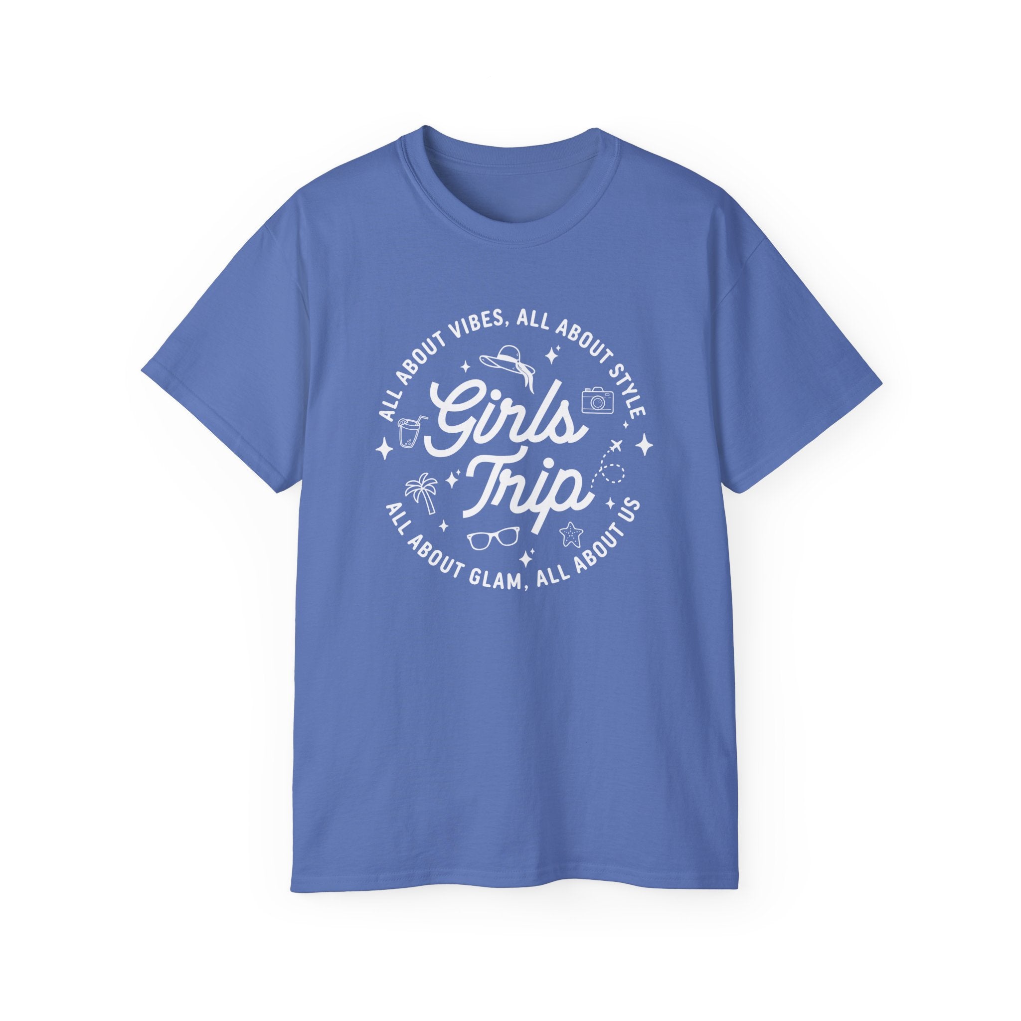 Girls Trip T-Shirt — 'All About Vibes, All About Style' Graphic Tee for Bachelorette & Vacation