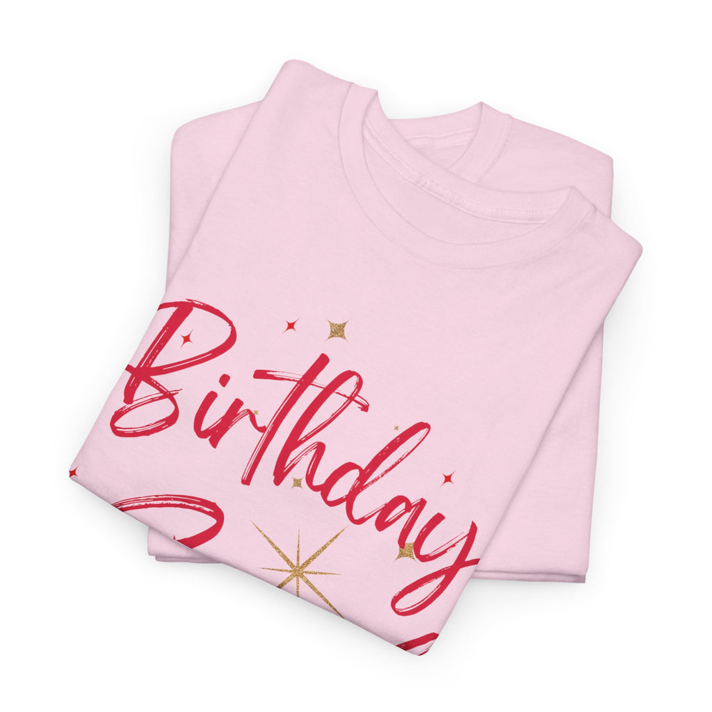 Birthday Squad T-Shirt — Women's Party Tee with Pink Script & Gold Stars