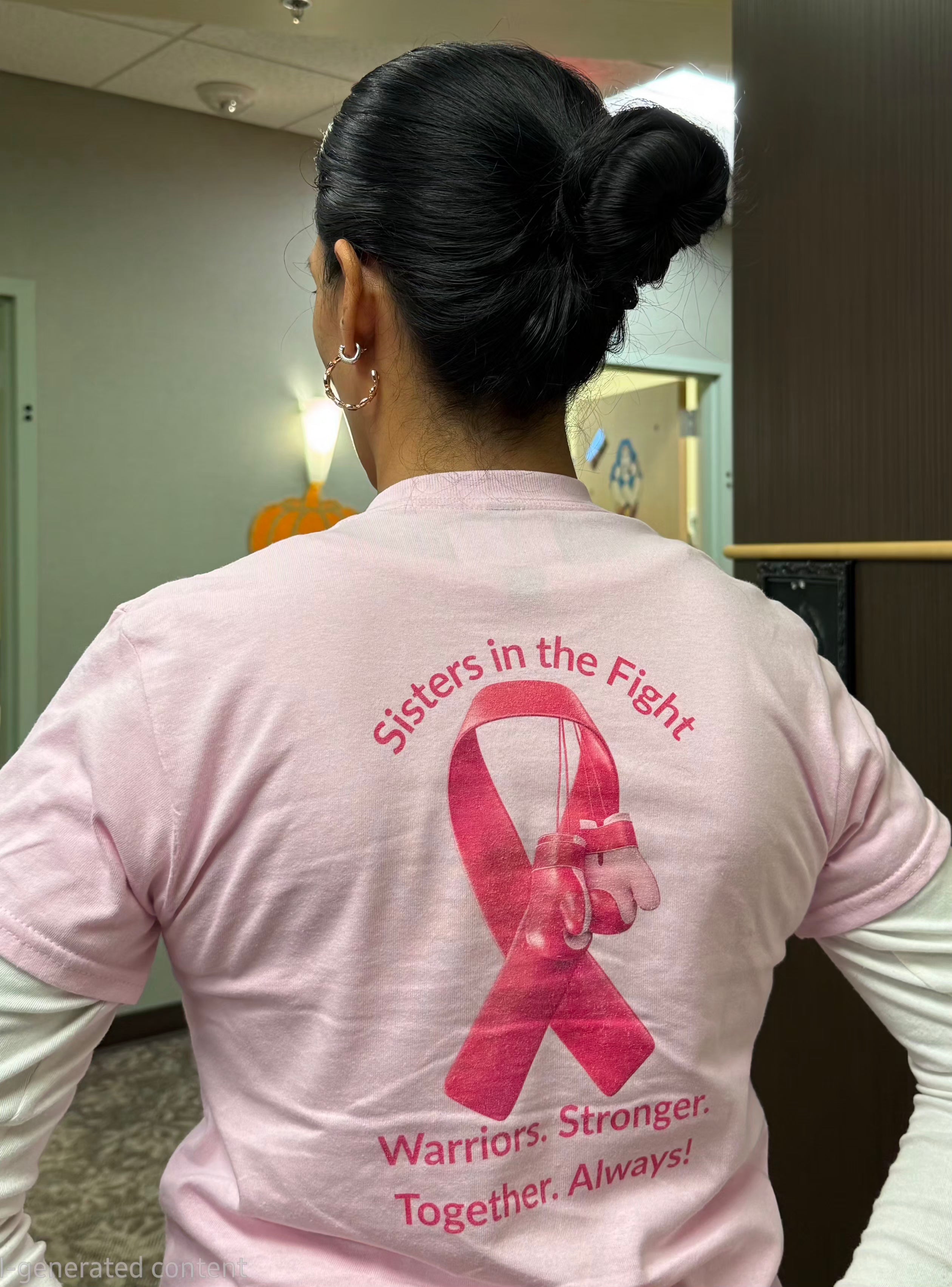 Breast Cancer Awareness Tee —Front of Tee “Our Fight Is Her Fight” and Back of Tee-Pink Ribbon "Sisters in The Fight" Support Shirt